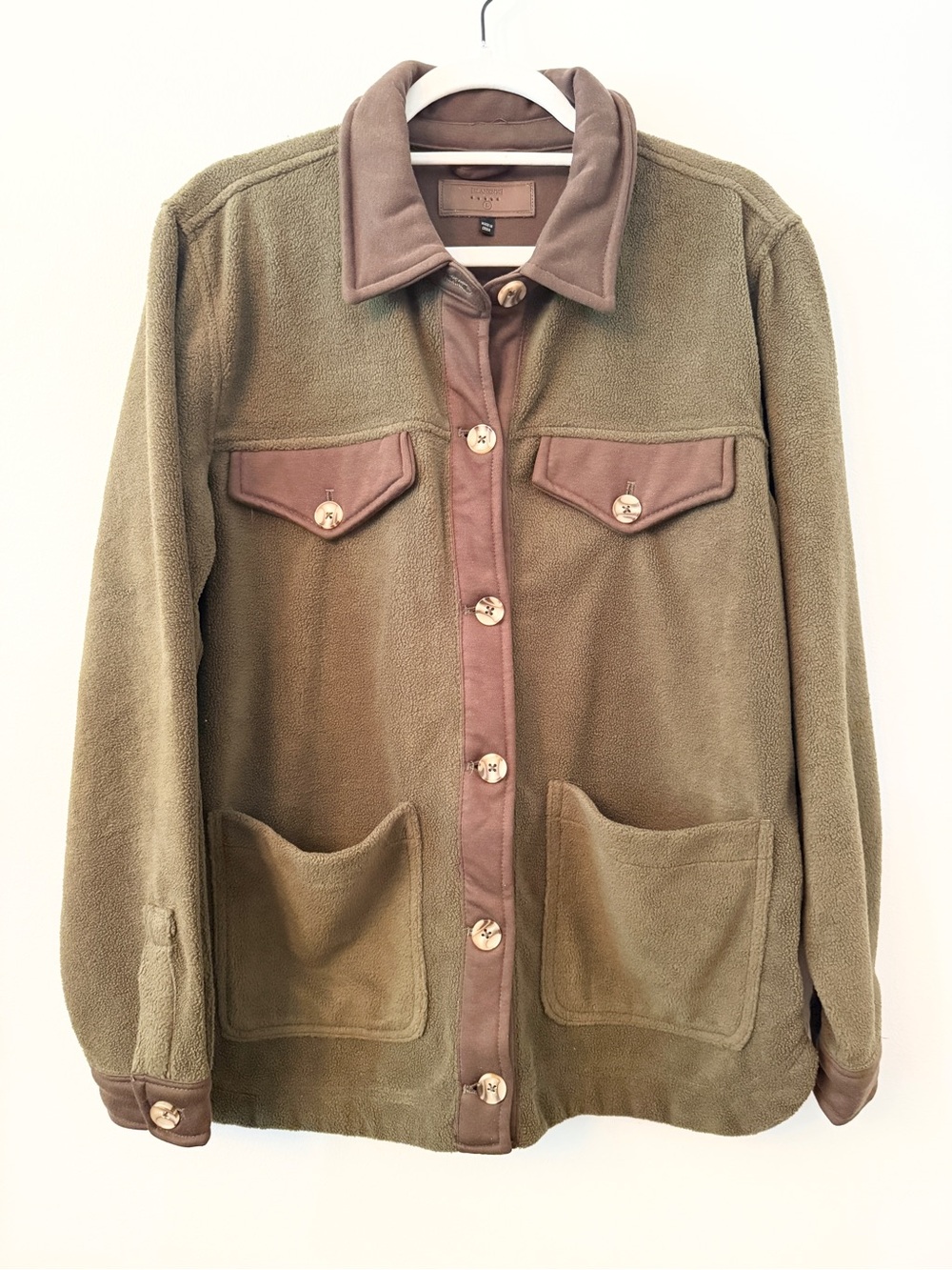 Blank NYC Olive Green Fleece Shacket Button Front Utility Jacket Size Large